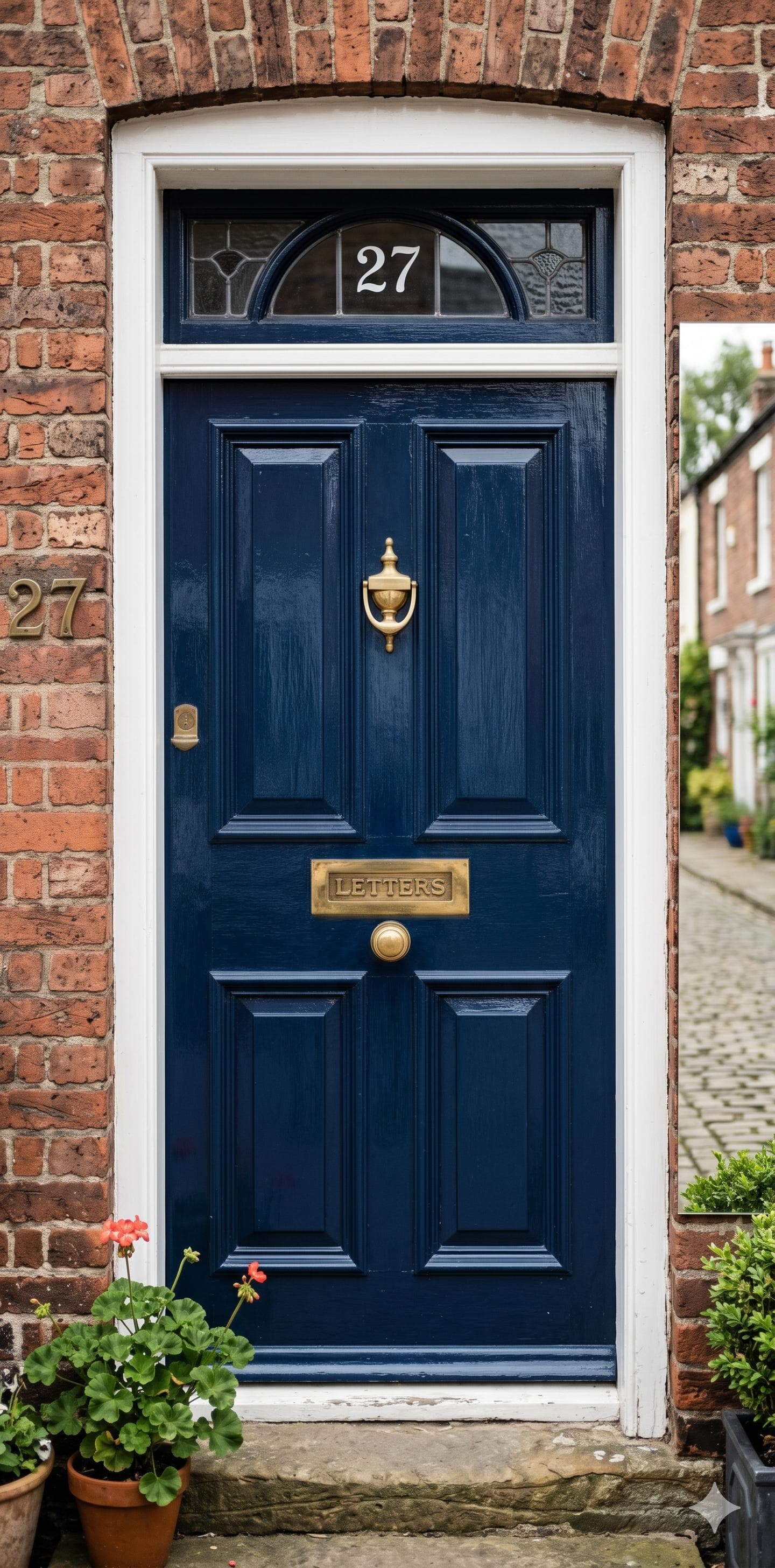 A classic UK front door with brass letterbox