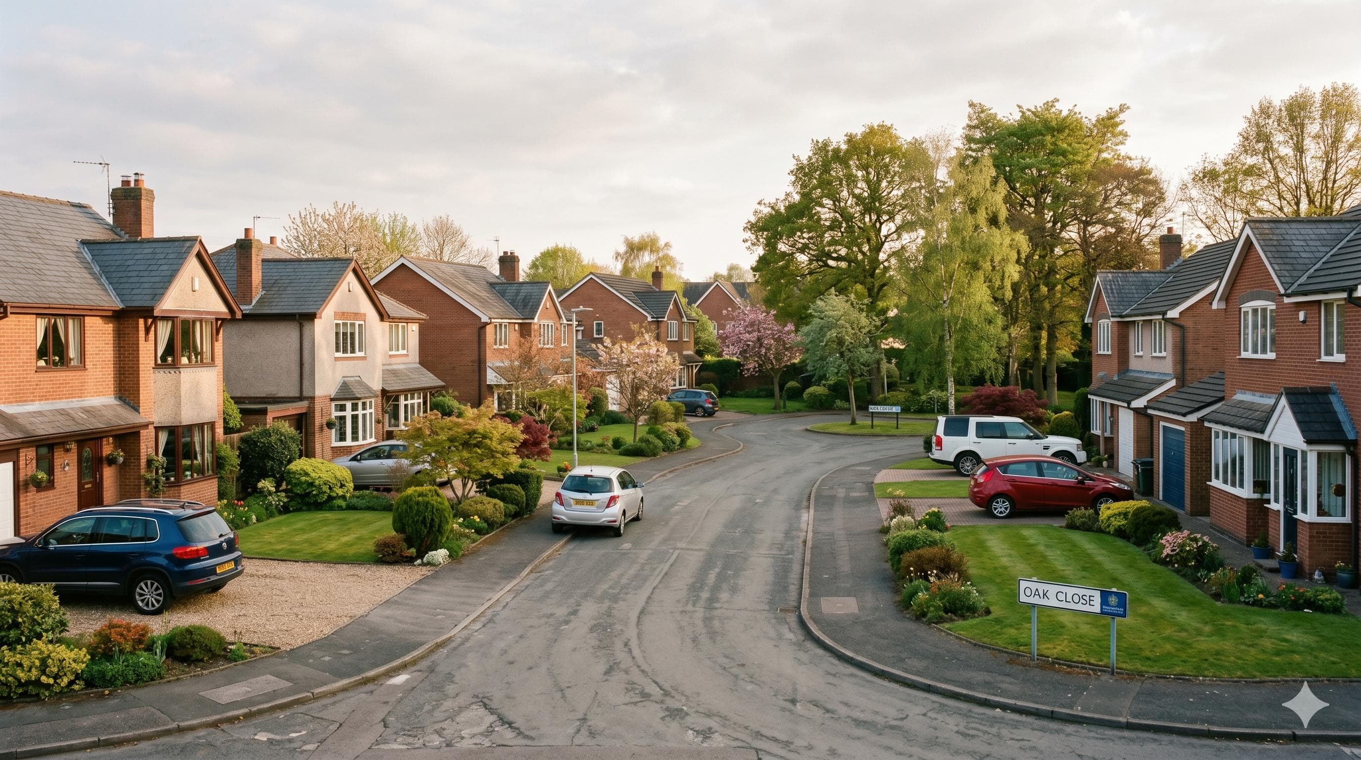 A quiet residential close in England with no for-sale boards